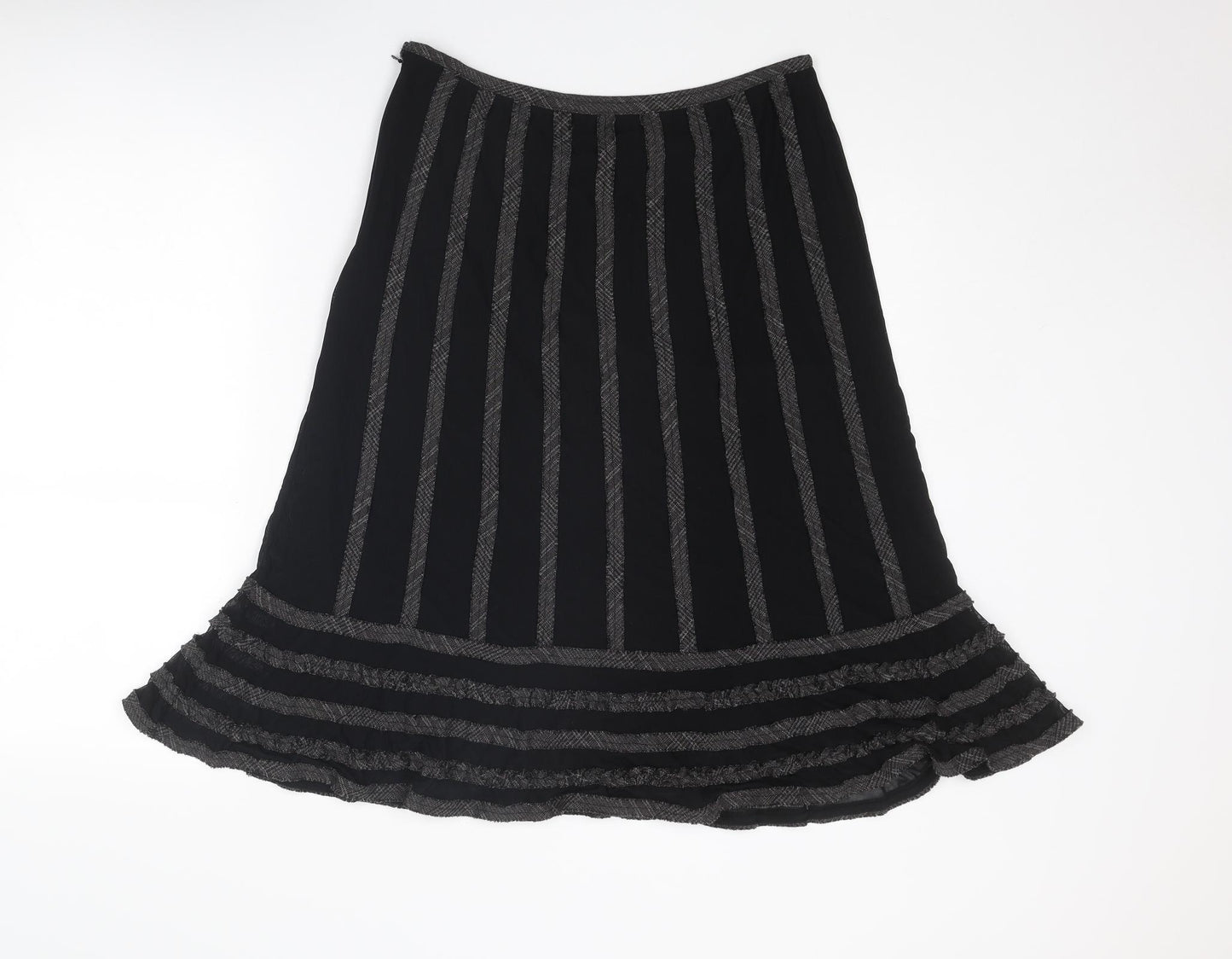 Per Una Womens Black Striped Polyamide Trumpet Skirt Size 12 Zip