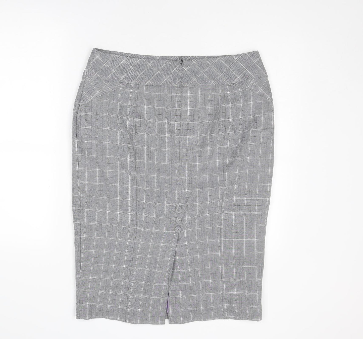 Marks and Spencer Womens Grey Plaid Polyester Straight & Pencil Skirt Size 14 Zip