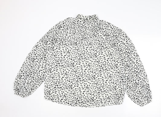 Marks and Spencer Womens White Animal Print Polyester Basic Blouse Size 14 Mock Neck