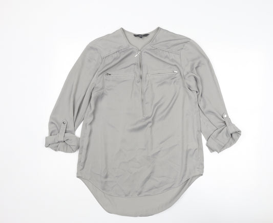 NEXT Womens Grey Polyester Basic Blouse Size 8 V-Neck