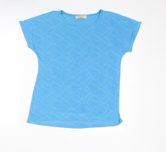 Kate Lilly Womens Blue Geometric Polyester Basic T-Shirt Size 14 Round Neck
