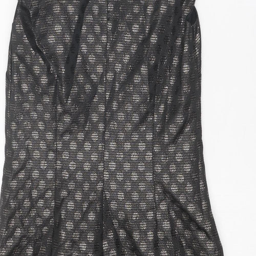 Coast Womens Black Geometric Polyester Shift Size 10 Round Neck Zip