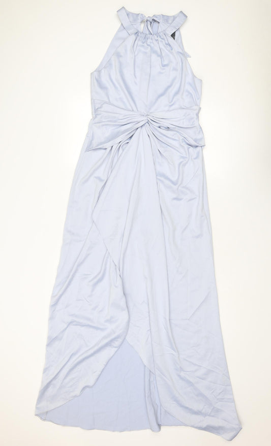 Adrianna Papell Womens Blue Polyester A-Line Size 10 Halter Zip