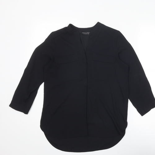 Dorothy Perkins Womens Black Polyester Basic Button-Up Size 6 V-Neck