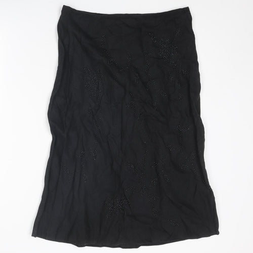 Marks and Spencer Womens Black Floral Linen A-Line Skirt Size 12