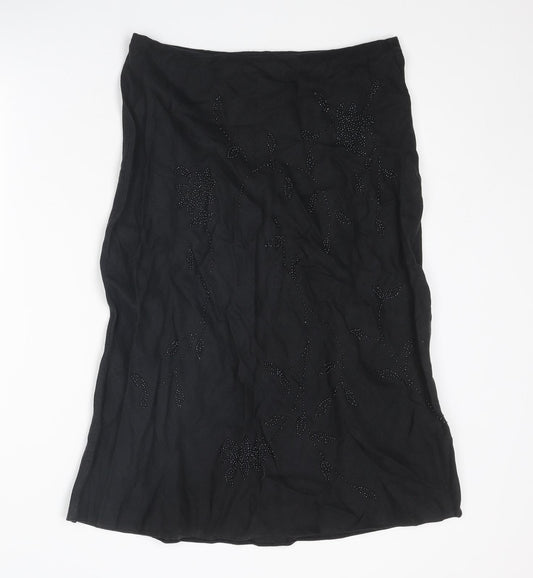 Marks and Spencer Womens Black Floral Linen A-Line Skirt Size 12