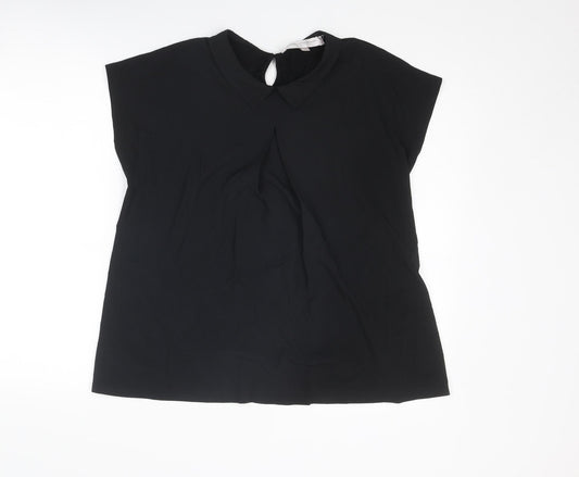 French Connection Womens Black Polyester Basic Blouse Size L Collared