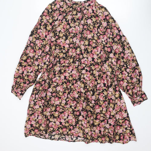 H&M Womens Multicoloured Floral Viscose Shirt Dress Size M Round Neck Button