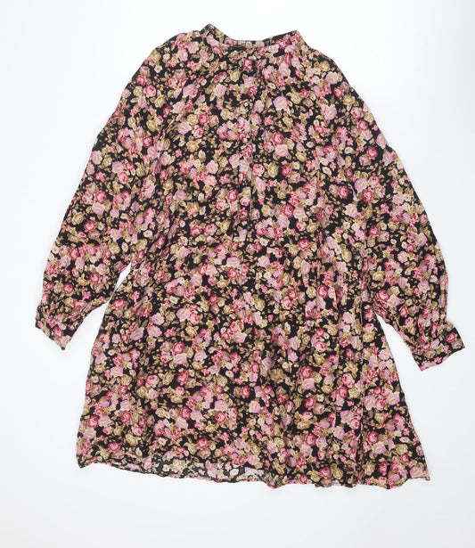 H&M Womens Multicoloured Floral Viscose Shirt Dress Size M Round Neck Button