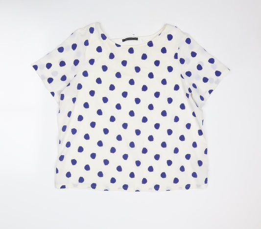 Marks and Spencer Womens White Polka Dot Polyester Basic T-Shirt Size 18 Round Neck