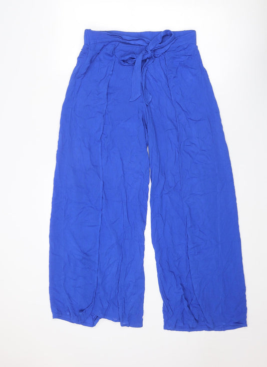 M&Co Womens Blue Viscose Trousers Size 14 Regular Tie