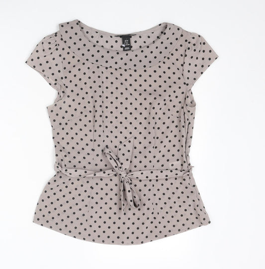 H&M Womens Grey Polka Dot Polyester Basic T-Shirt Size 10 Round Neck