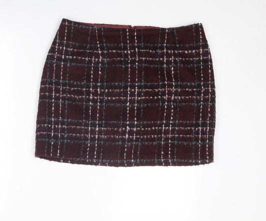 New Look Womens Multicoloured Plaid Acrylic A-Line Skirt Size 14 Zip