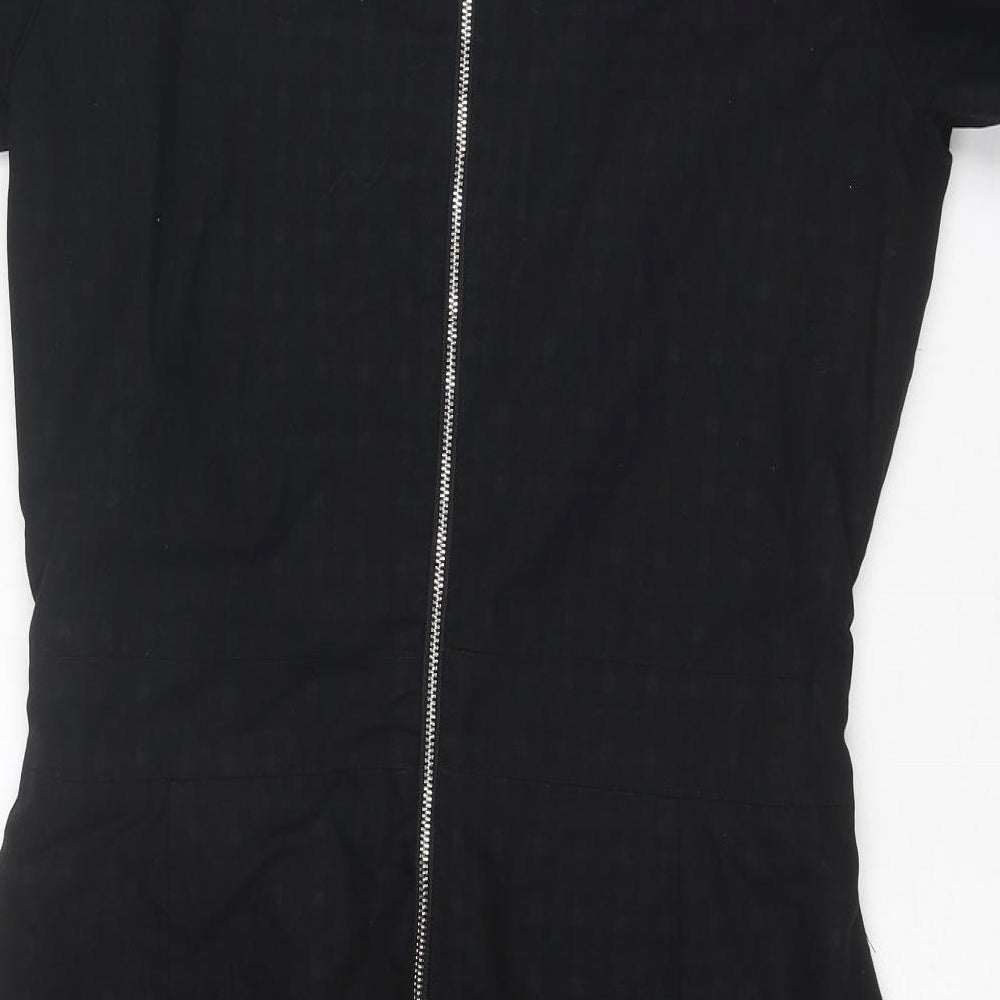 NEXT Womens Black Polyester T-Shirt Dress Size 12 Round Neck Zip