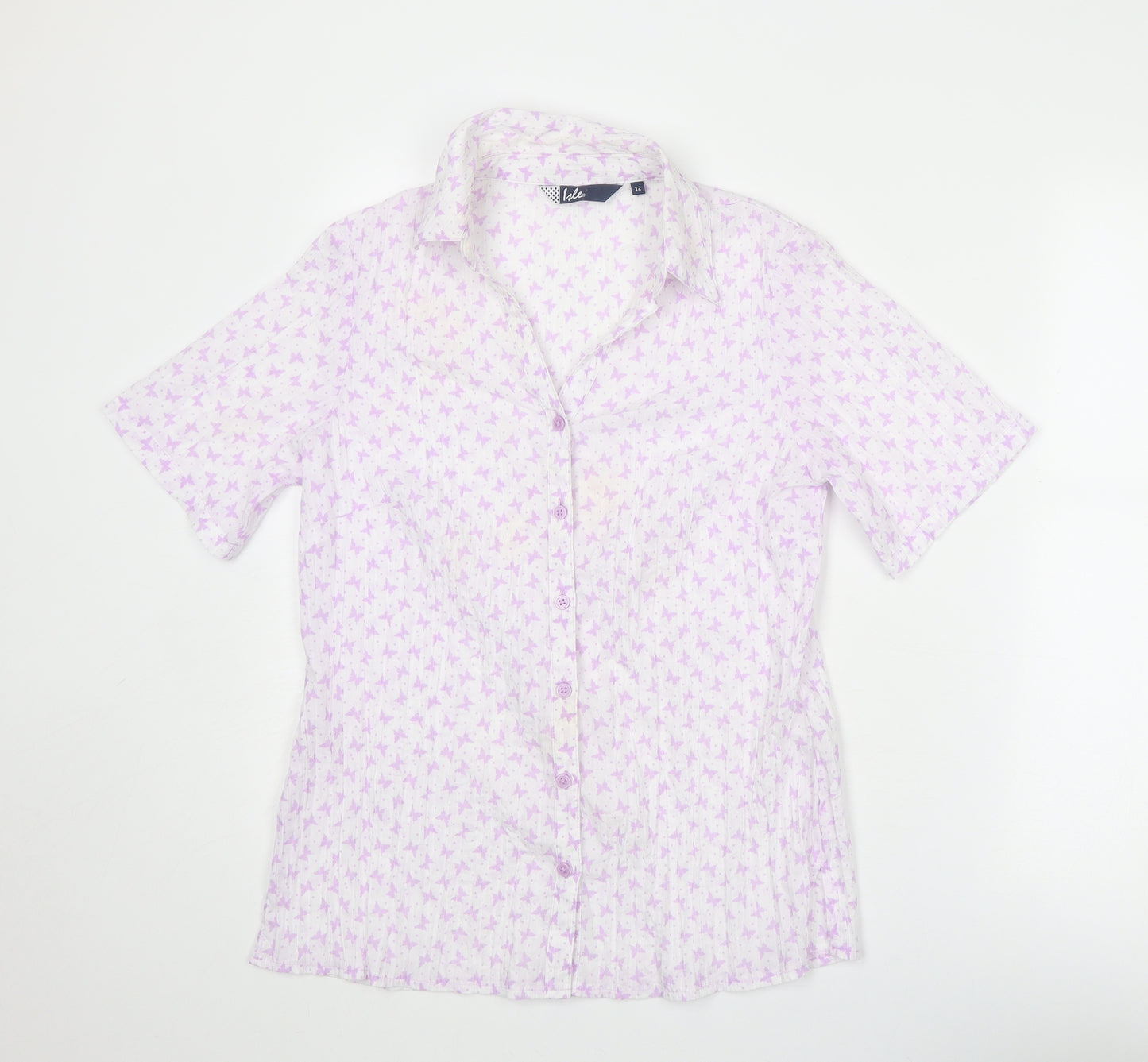 EWM Womens Purple Geometric Polyester Basic Button-Up Size 12 Collared - Butterfly Print