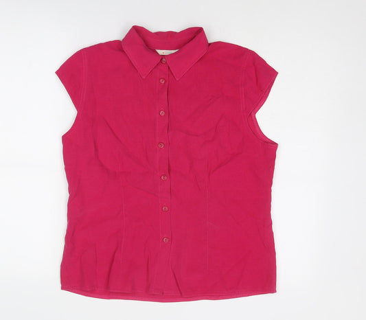 Marks and Spencer Womens Pink Lyocell Basic Button-Up Size 14 Collared