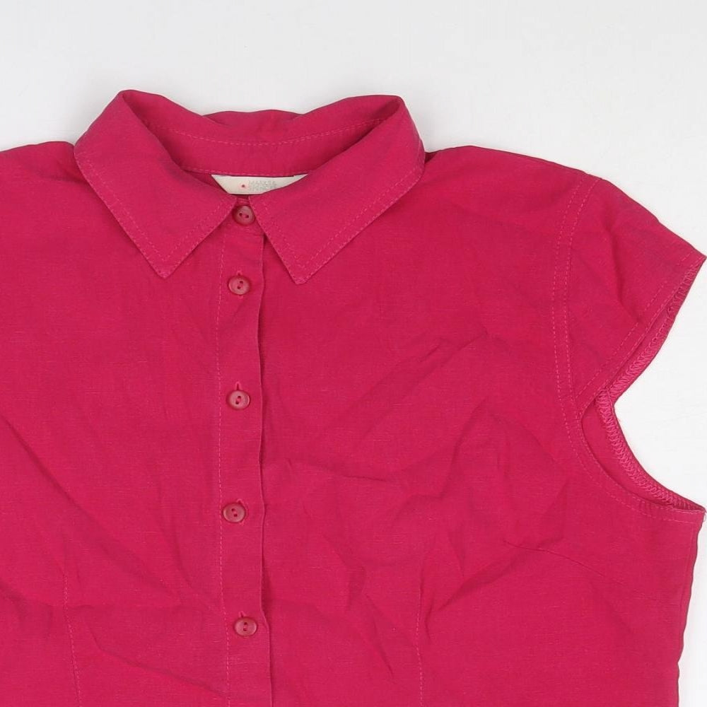 Marks and Spencer Womens Pink Lyocell Basic Button-Up Size 14 Collared