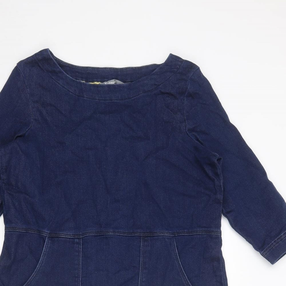 Papaya Womens Blue Cotton A-Line Size 8 Round Neck Pullover