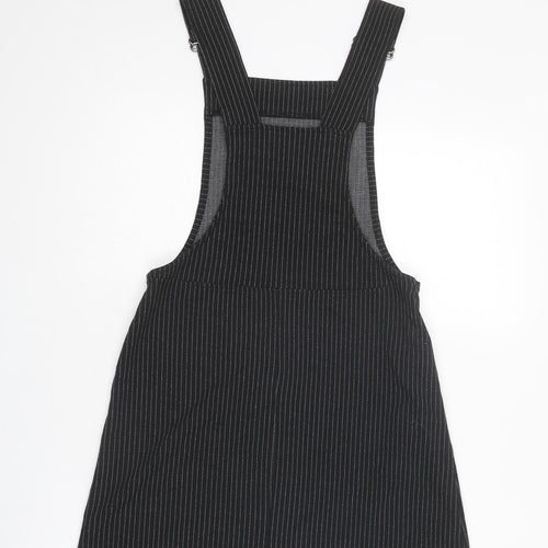 Topshop Womens Black Striped Polyester Pinafore/Dungaree Dress Size 6 Square Neck Pullover