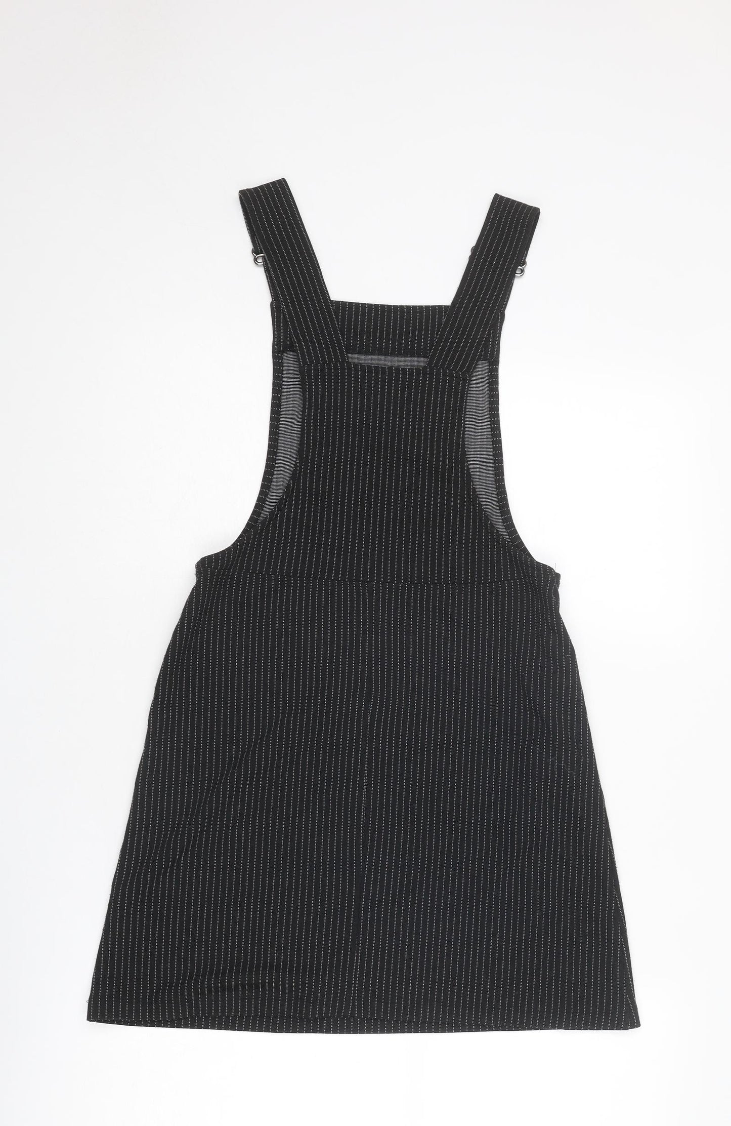 Topshop Womens Black Striped Polyester Pinafore/Dungaree Dress Size 6 Square Neck Pullover