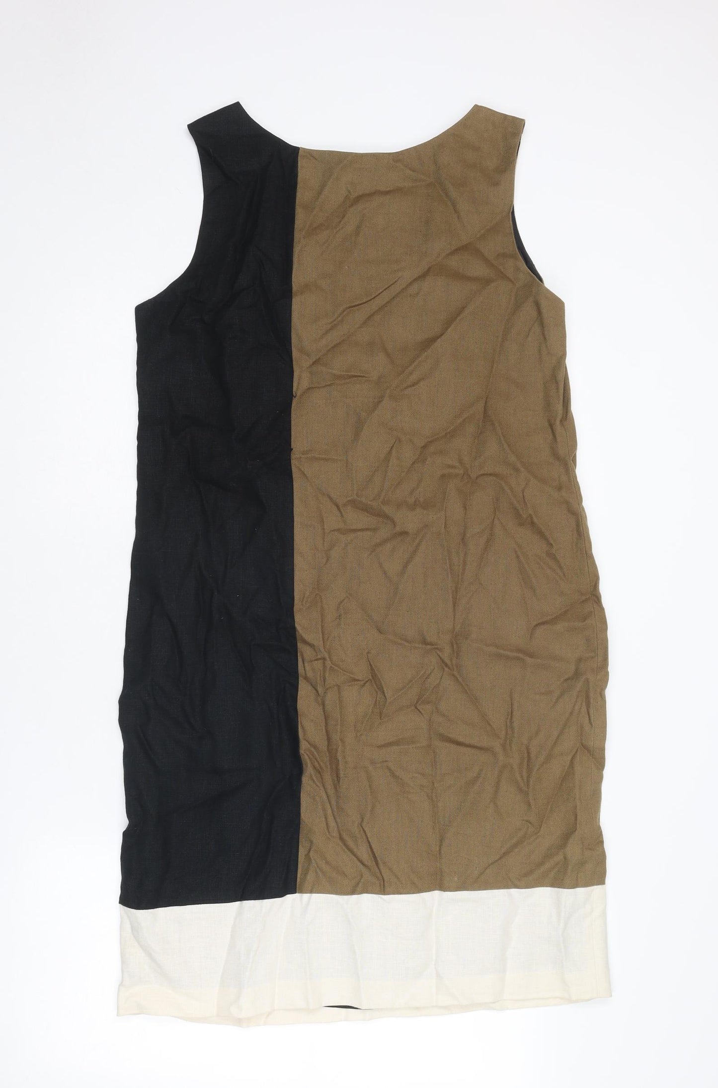 Fenn Wright Manson Womens Multicoloured Geometric Linen Tank Dress Size 16 Round Neck Zip