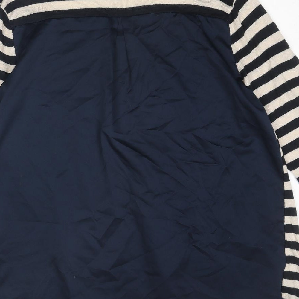 Betty Jackson Womens Blue Round Neck Striped Cotton Pullover Jumper Size 12