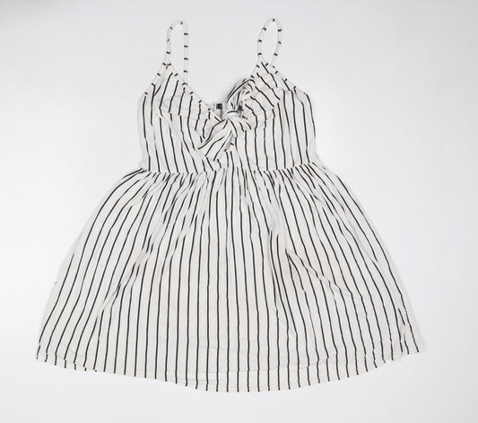 Boohoo Womens White Striped Viscose Tank Dress Size 18 V-Neck Tie
