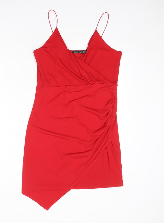 I SAW IT FIRST Womens Red Polyester Slip Dress Size 12 V-Neck Pullover