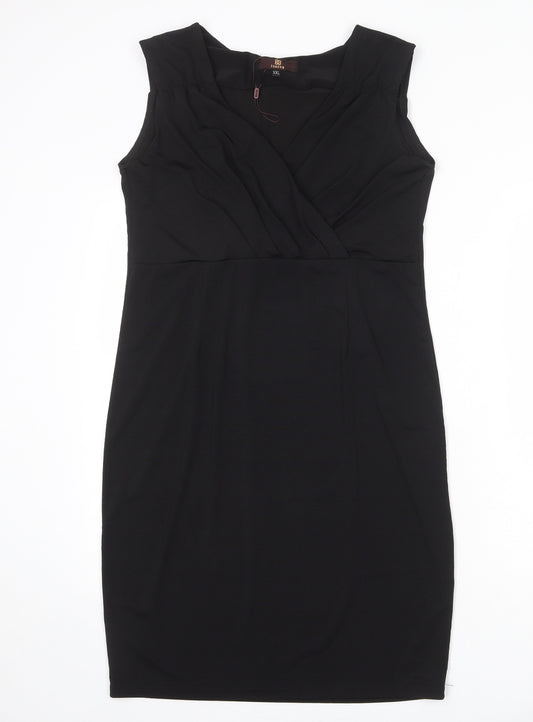 Isassy Womens Black Polyester Shift Size 2XL V-Neck Pullover