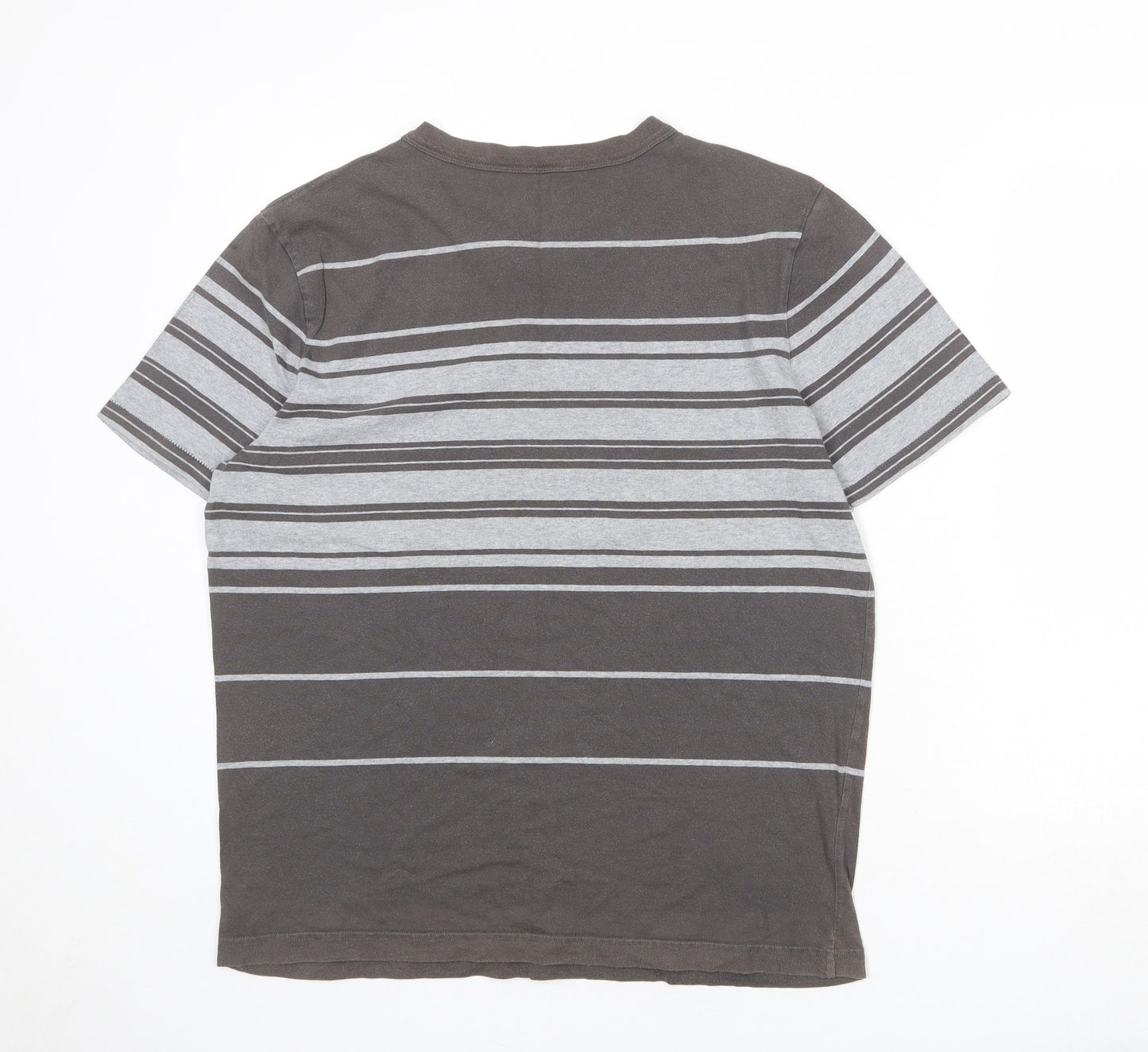 Gap Mens Brown Striped Cotton T-Shirt Size L Round Neck