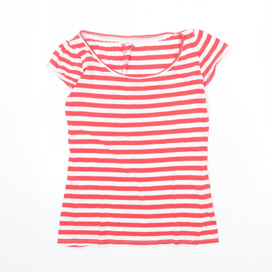 Red Herring Womens Pink Striped 100% Cotton Basic T-Shirt Size 10 Boat Neck
