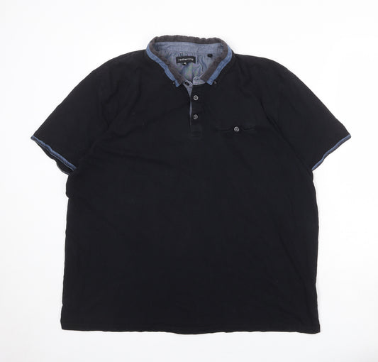 Red Herring Mens Black 100% Cotton Polo Size XL Collared Button