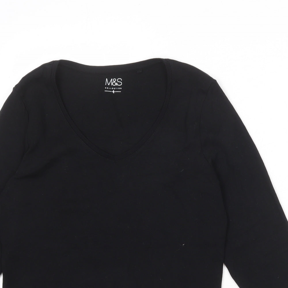 Marks and Spencer Womens Black 100% Cotton Basic T-Shirt Size 14 Round Neck