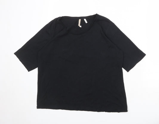 Anthology Womens Black 100% Cotton Basic T-Shirt Size 16 Boat Neck - Size 16-18