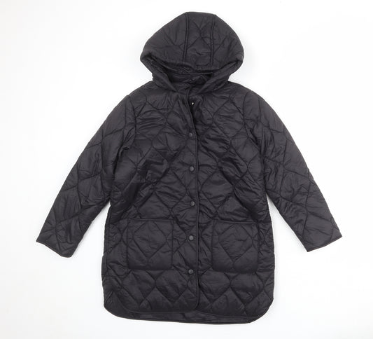 Marks and Spencer Girls Black Quilted Coat Size 9-10 Years Snap