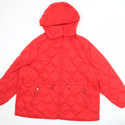 Marks and Spencer Womens Red Quilted Jacket Size 24 Zip