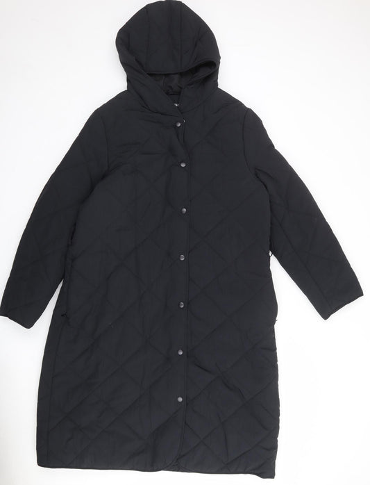 Marks and Spencer Womens Black Quilted Coat Size 16 Zip