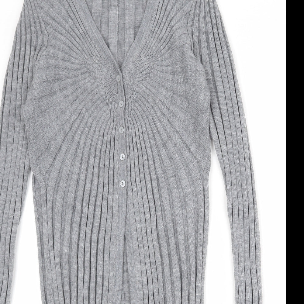 Monsoon Womens Grey V-Neck Wool Cardigan Jumper Size S