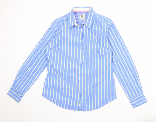 Crew Clothing Womens Blue Striped 100% Cotton Basic Button-Up Size 12 Collared