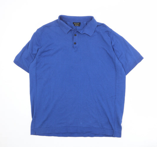 Massimo Dutti Mens Blue 100% Cotton Polo Size XL Collared Button
