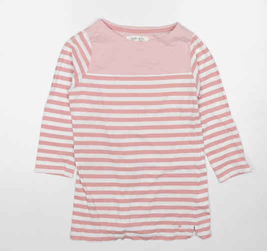 Cuba&Co Womens Pink Striped Cotton Basic T-Shirt Size 8 Boat Neck