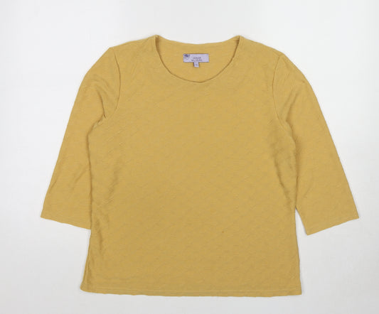 EWM Womens Yellow Polyester Basic T-Shirt Size 12 Round Neck - Textured