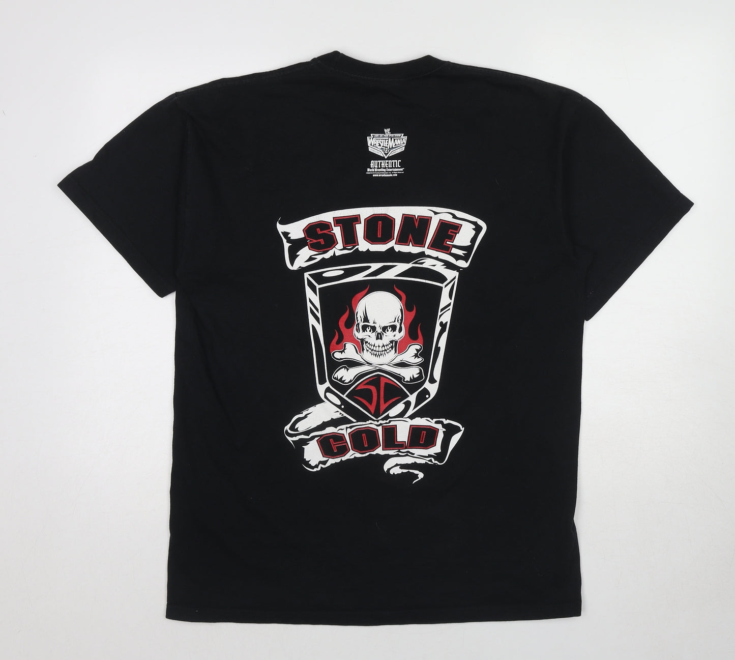 Wrestlemania Mens Black Cotton T-Shirt Size L Round Neck - Stone Cold
