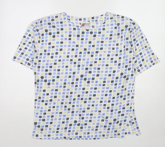Poppy Womens Multicoloured Geometric Cotton Basic T-Shirt Size S Crew Neck