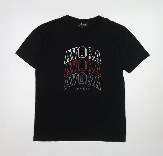 Avora Womens Black Polyester Basic T-Shirt Size L Crew Neck