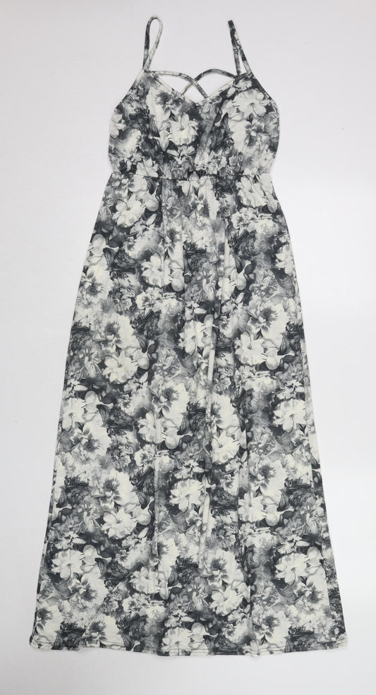 Miss Selfridge Womens Grey Floral Polyester Slip Dress Size 8 V-Neck Pullover