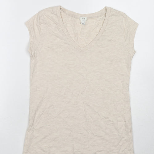 River Island Womens Beige Cotton Basic T-Shirt Size 6 V-Neck