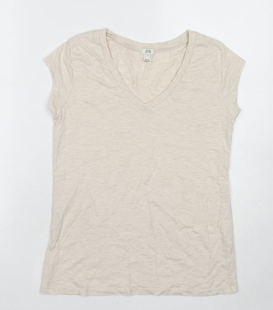 River Island Womens Beige Cotton Basic T-Shirt Size 6 V-Neck