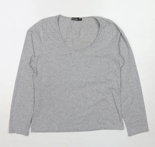 Boohoo Womens Grey Geometric Cotton Basic T-Shirt Size 18 Round Neck