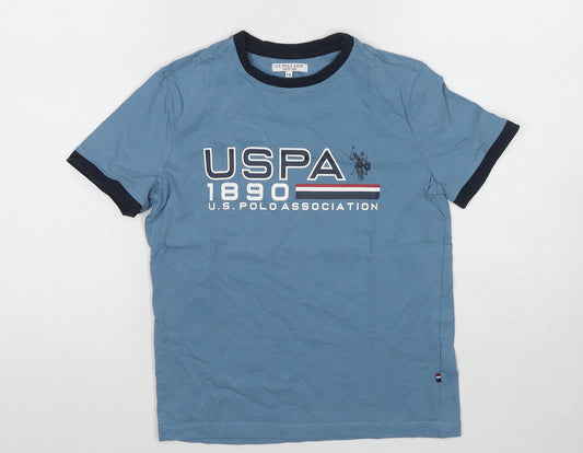 US Polo Assn. Boys Blue Cotton Basic T-Shirt Size 7-8 Years Round Neck Pullover